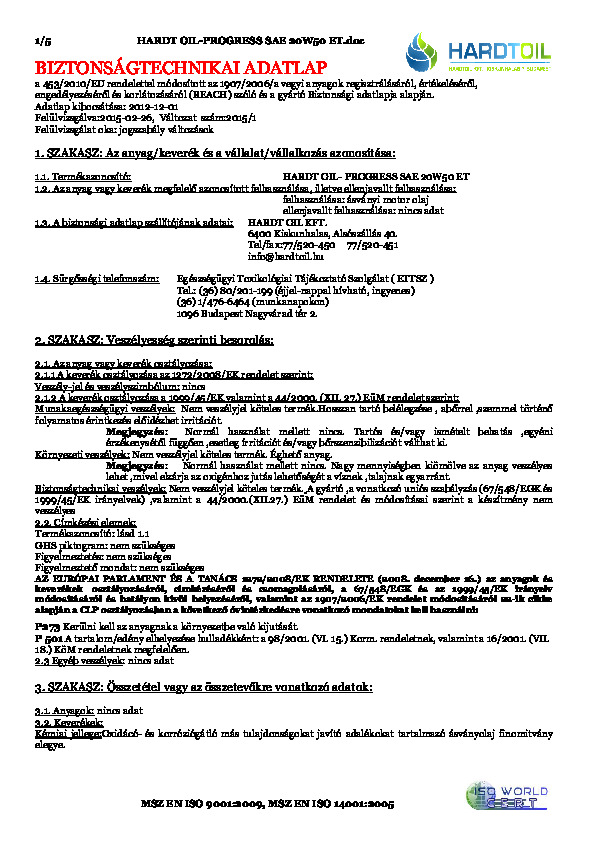 Biztonsagtechnikai_adatlap-HARDT_OIL-PROGRESS_SAE_20W50_ET.pdf